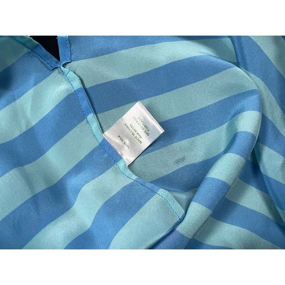 LILLY PULITZER Women's Blue Aqua Striped V-Neck‎ Long Sleeve Silk Blouse Sz XS - Picture 13 of 13